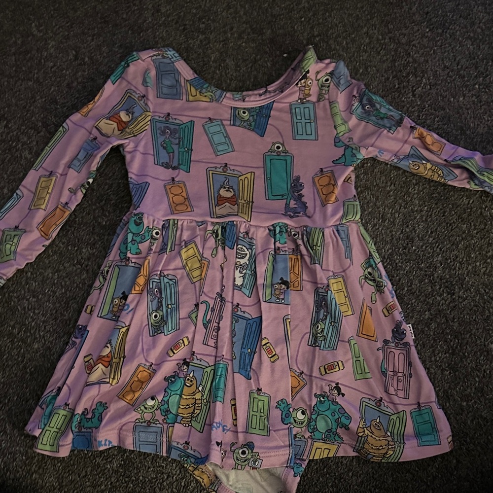 Little Sleepies Monsters Print Long-Sleeve Dress with bodysuit